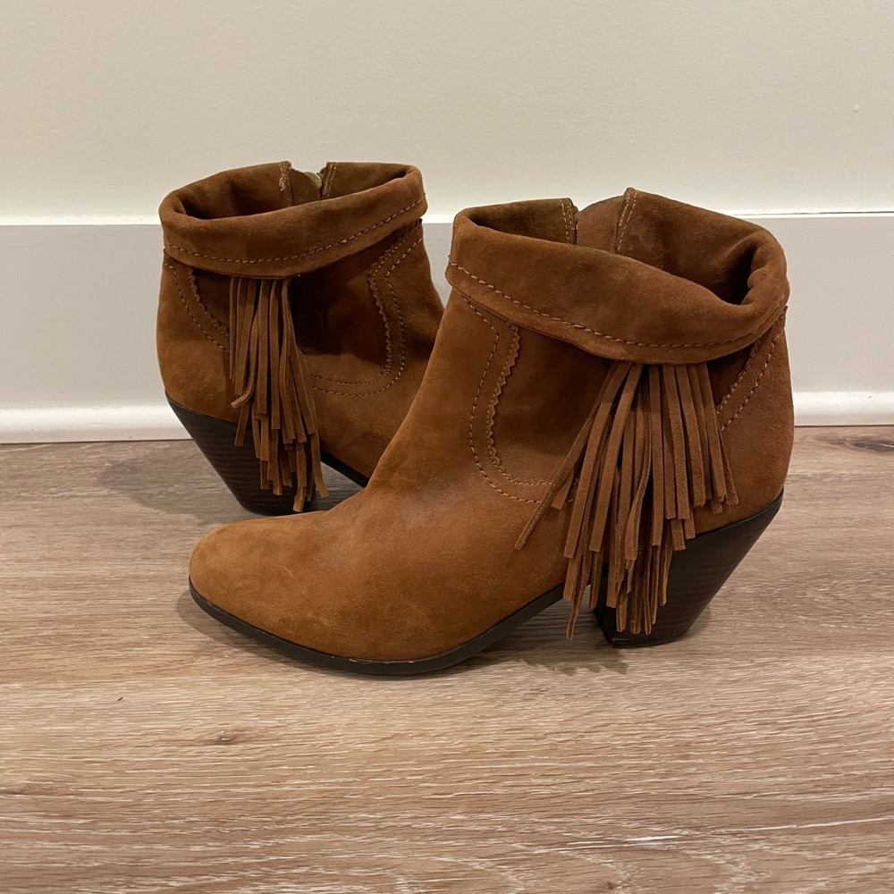 Tan Fringe Booties